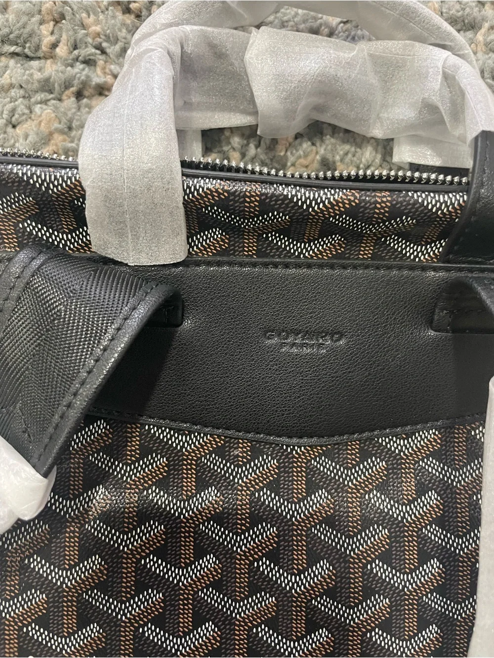 Goyard Black and Brown Chevron Tote with Yellow Dust Bag